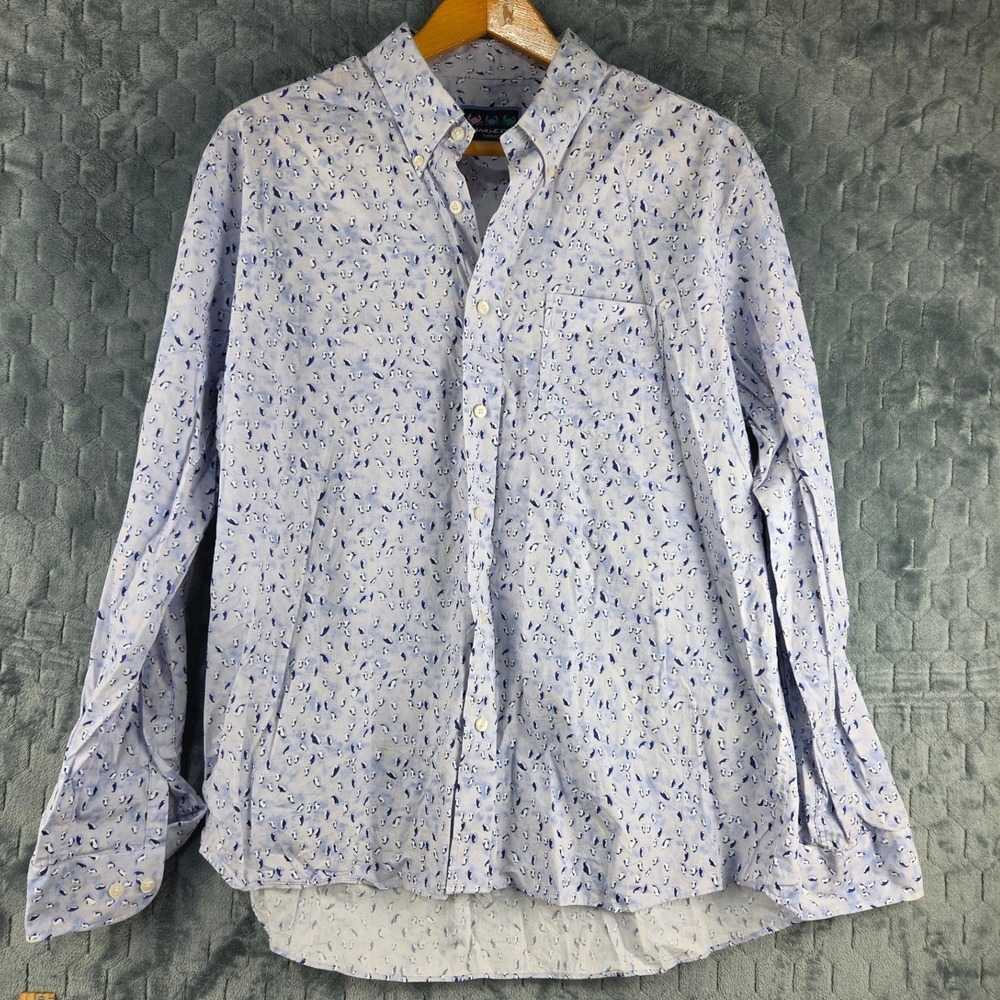 Charleston Threads Mens XXL Blue White Penguin Print Cotton Button Down Shirt